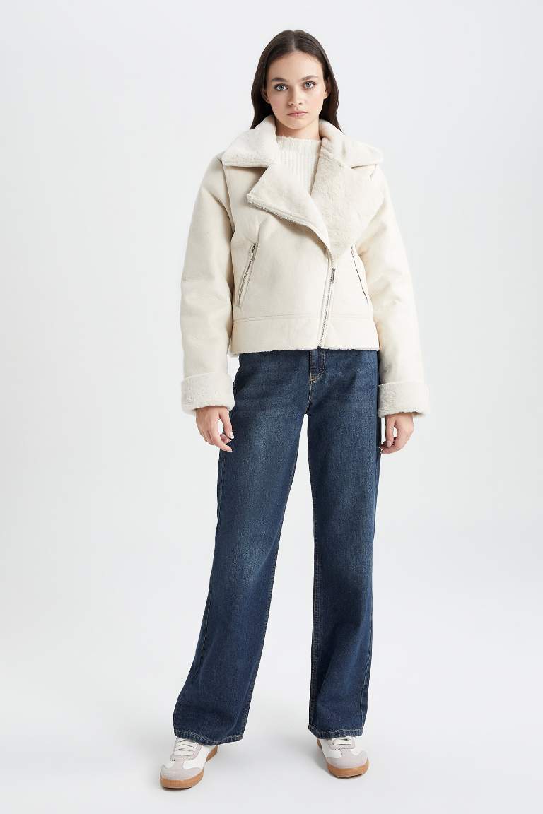 Waterproof Faux Fur Lined Suede Faux Leather Jacket