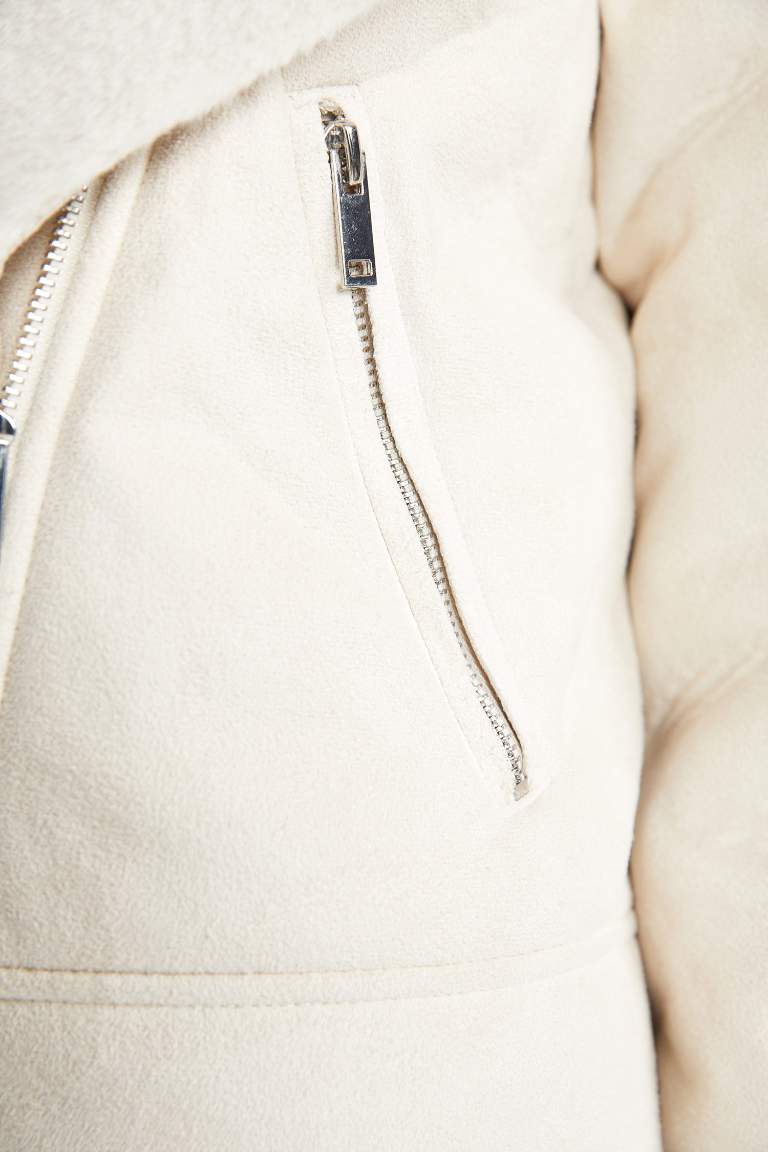 Waterproof Faux Fur Lined Suede Faux Leather Jacket