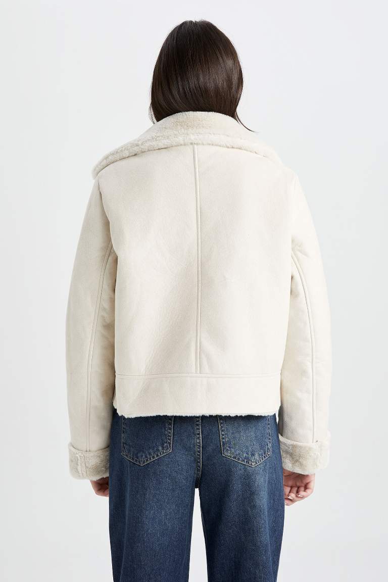 Waterproof Faux Fur Lined Suede Faux Leather Jacket
