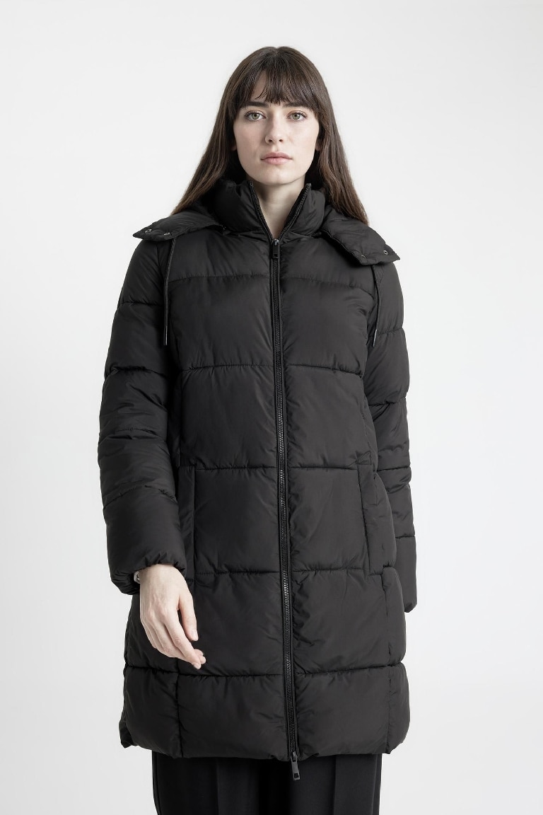 Puffer Şişme Uzun Mont Parka Su İtici Regular Kalıp Çıkarılabilir Kapüşonlu
