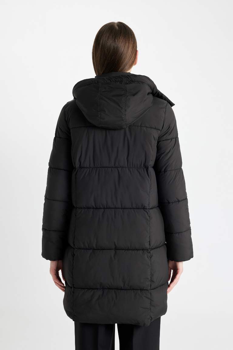 Puffer Şişme Uzun Mont Parka Su İtici Regular Kalıp Çıkarılabilir Kapüşonlu