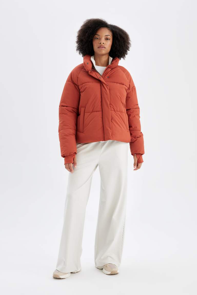 Defactofit Su Geçirmez Regular Fit Dik Yaka Reglan Kol Kışlık Şişme Mont