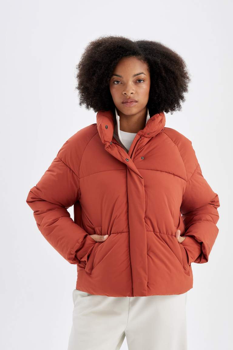 Defactofit Su Geçirmez Regular Fit Dik Yaka Reglan Kol Kışlık Şişme Mont