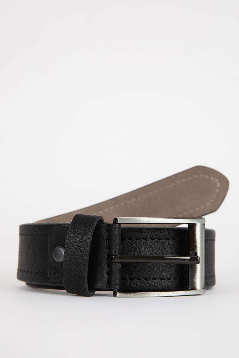 Men Rectangle Buckle Faux Leather Jean Belt