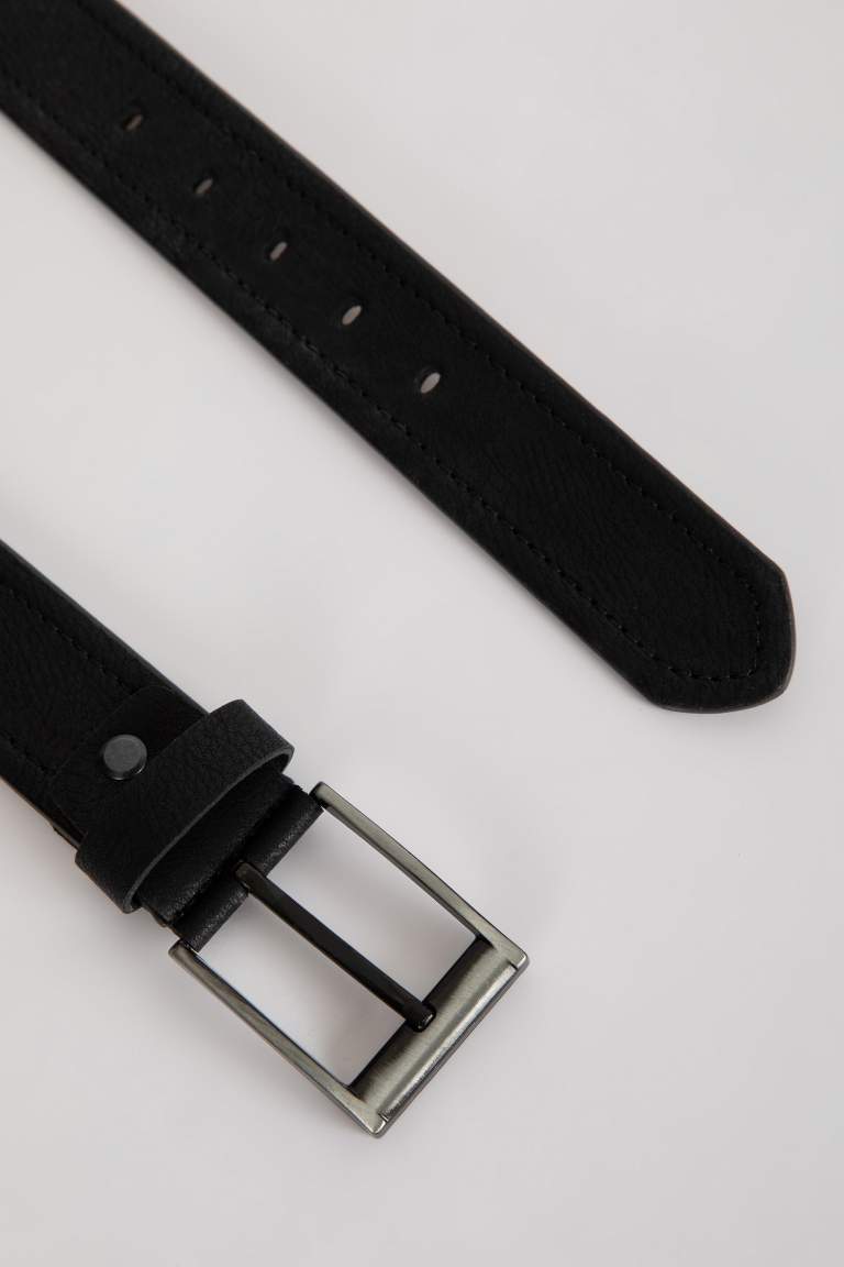 Men Rectangle Buckle Faux Leather Jean Belt