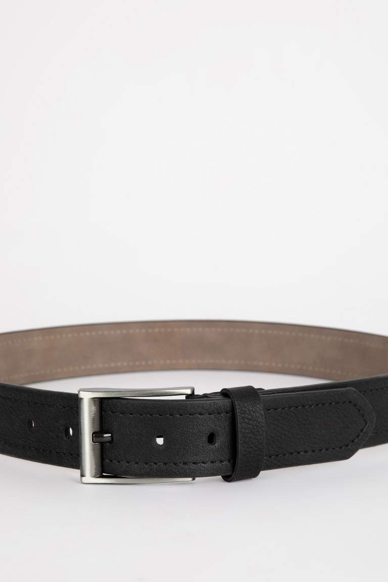 Men Rectangle Buckle Faux Leather Jean Belt