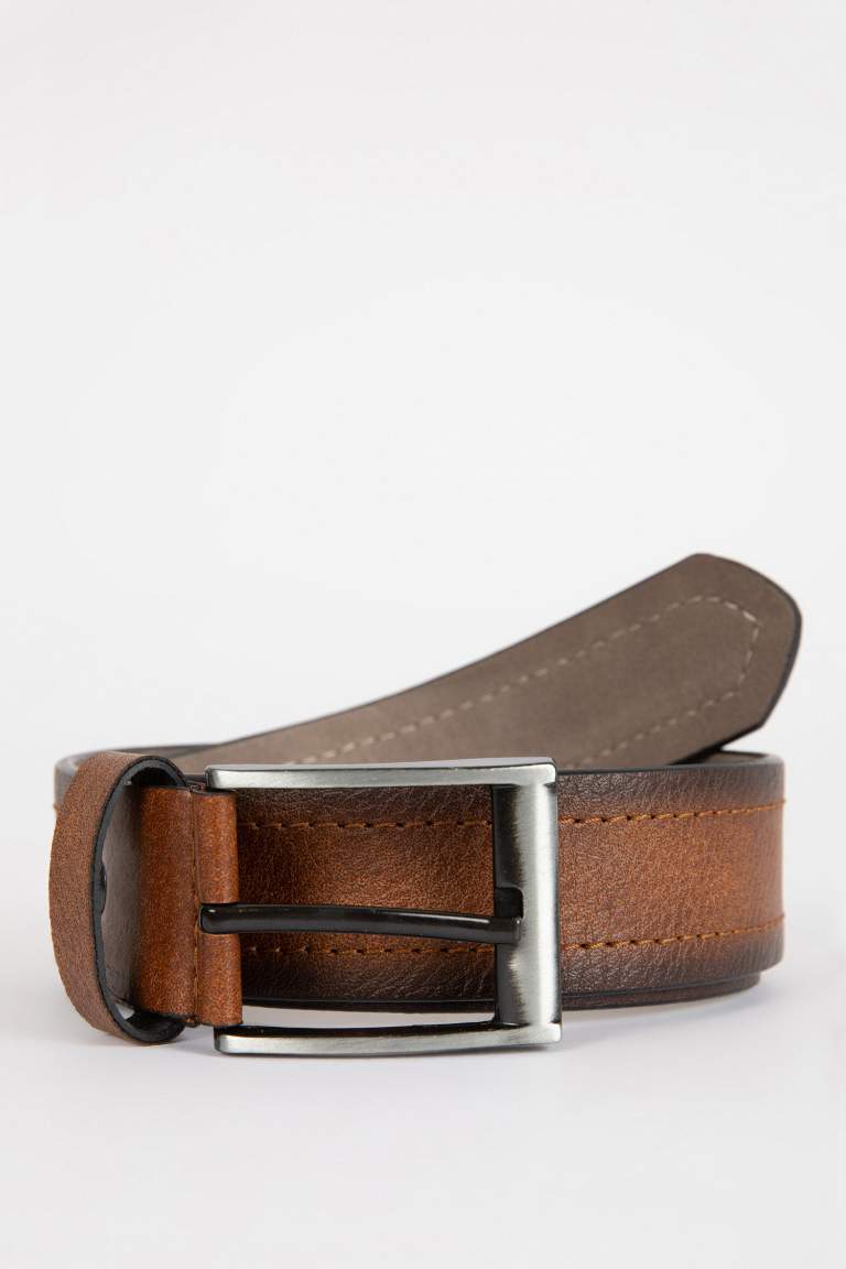 Men Rectangle Buckle Faux Leather Jean Belt