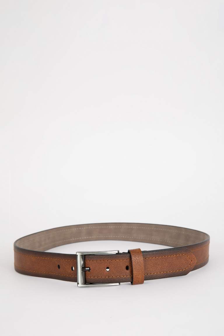 Men Rectangle Buckle Faux Leather Jean Belt