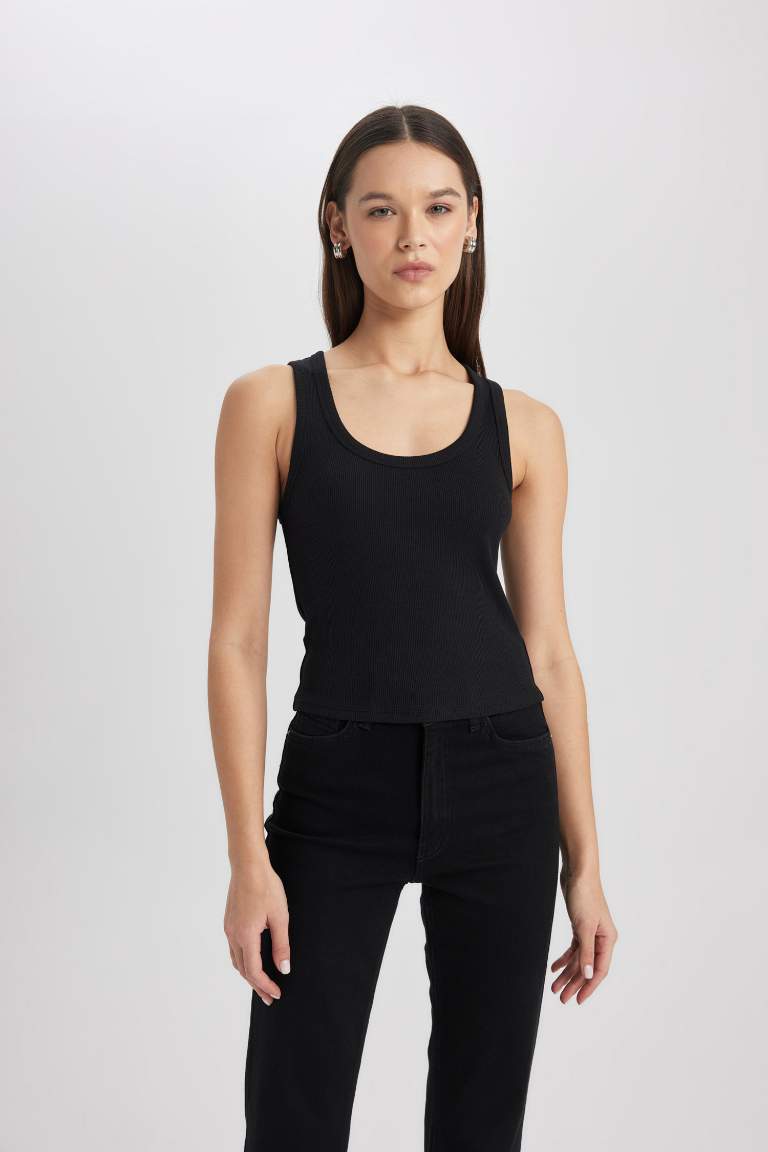 Fitted U-Neck Ribbed Camisole Black Undershirt