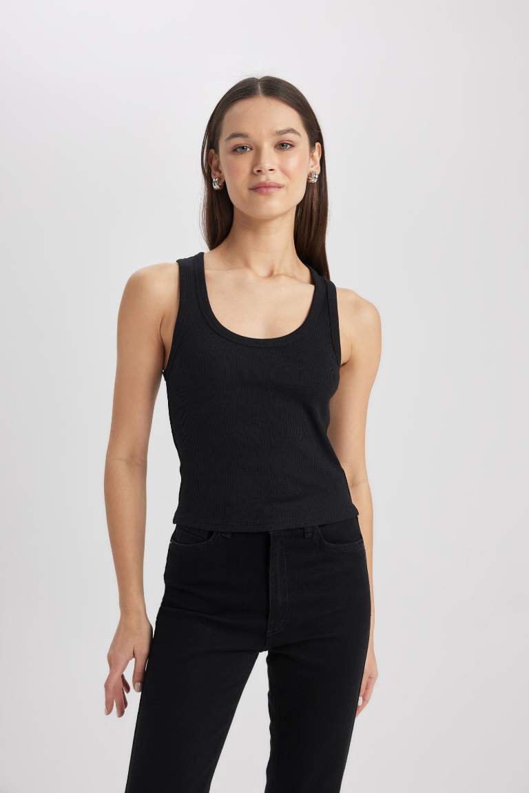 Fitted U-Neck Ribbed Camisole Black Undershirt