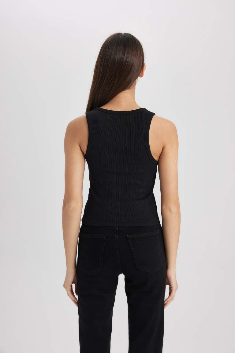 Fitted U-Neck Ribbed Camisole Black Undershirt