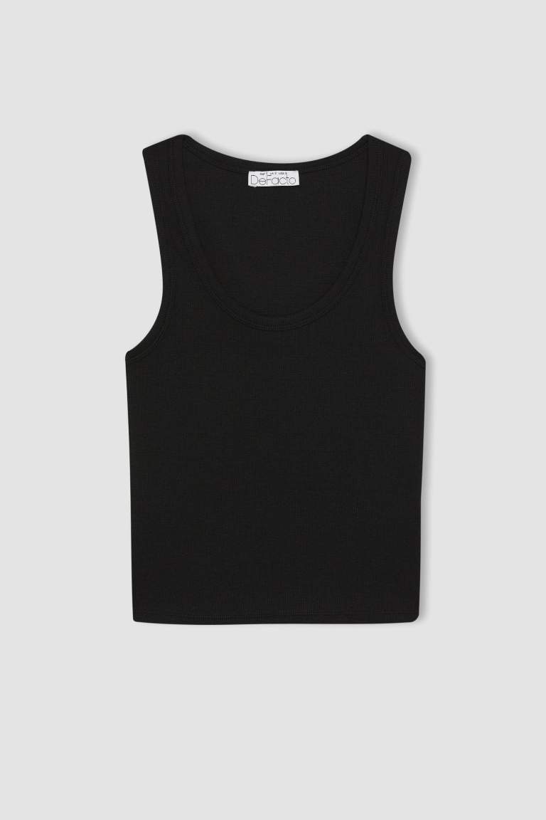 Fitted U-Neck Ribbed Camisole Black Undershirt