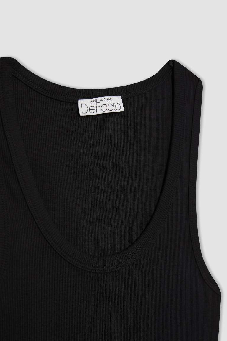 Fitted U-Neck Ribbed Camisole Black Undershirt