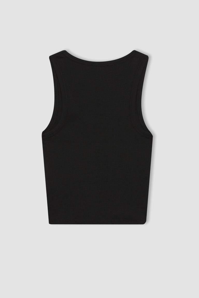 Fitted U-Neck Ribbed Camisole Black Undershirt