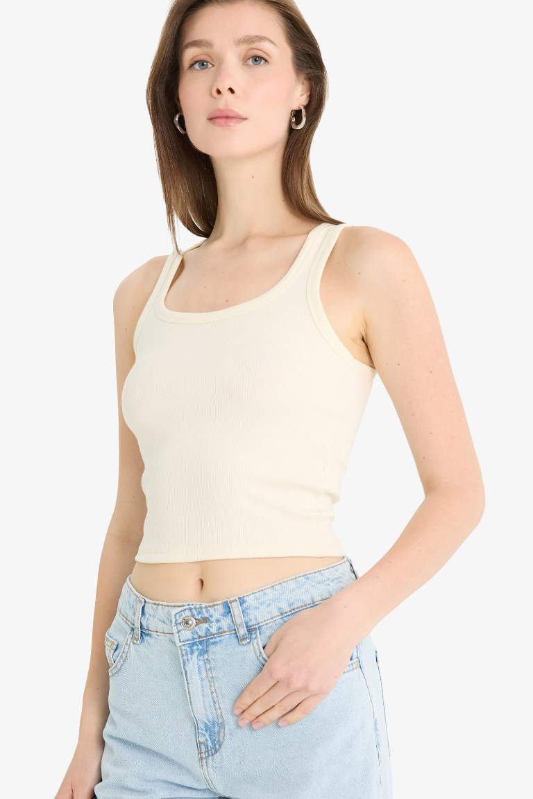 Fitted U Yaka Basic Düz Fitilli Kaşkorse Atlet