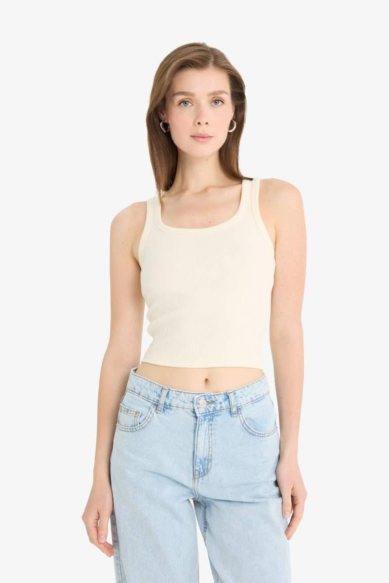 Fitted U Yaka Basic Düz Fitilli Kaşkorse Atlet