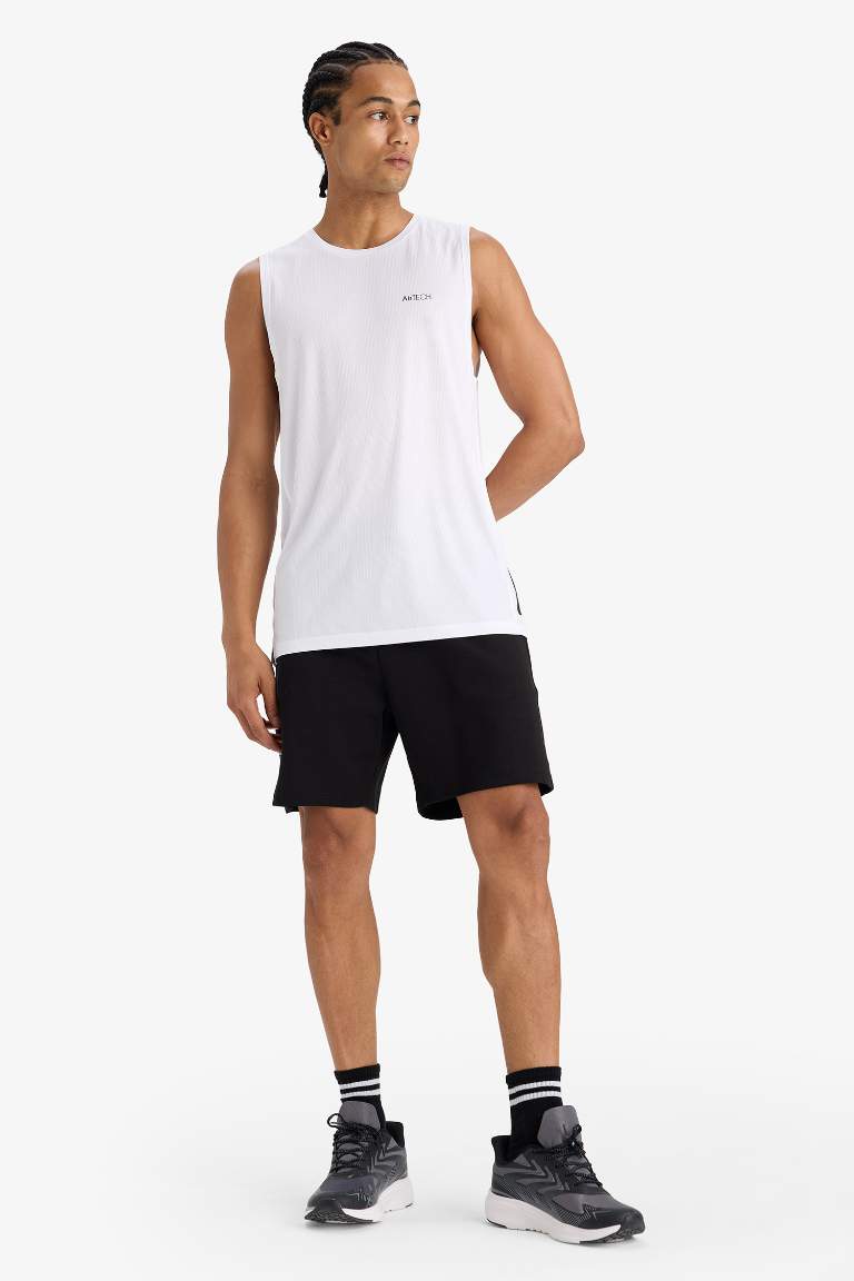 DeFactoFit Hızlı Kuruyan Standart Fit Sporcu Bisiklet Yaka Baskılı Atlet