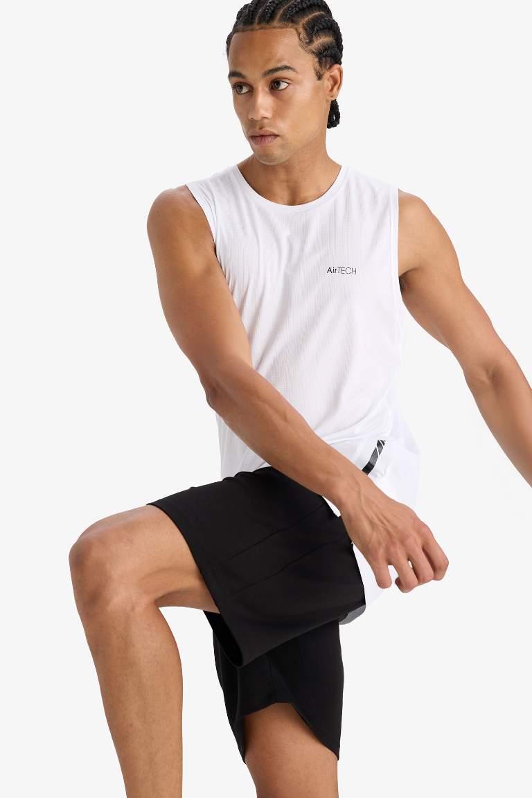 DeFactoFit Hızlı Kuruyan Standart Fit Sporcu Bisiklet Yaka Baskılı Atlet