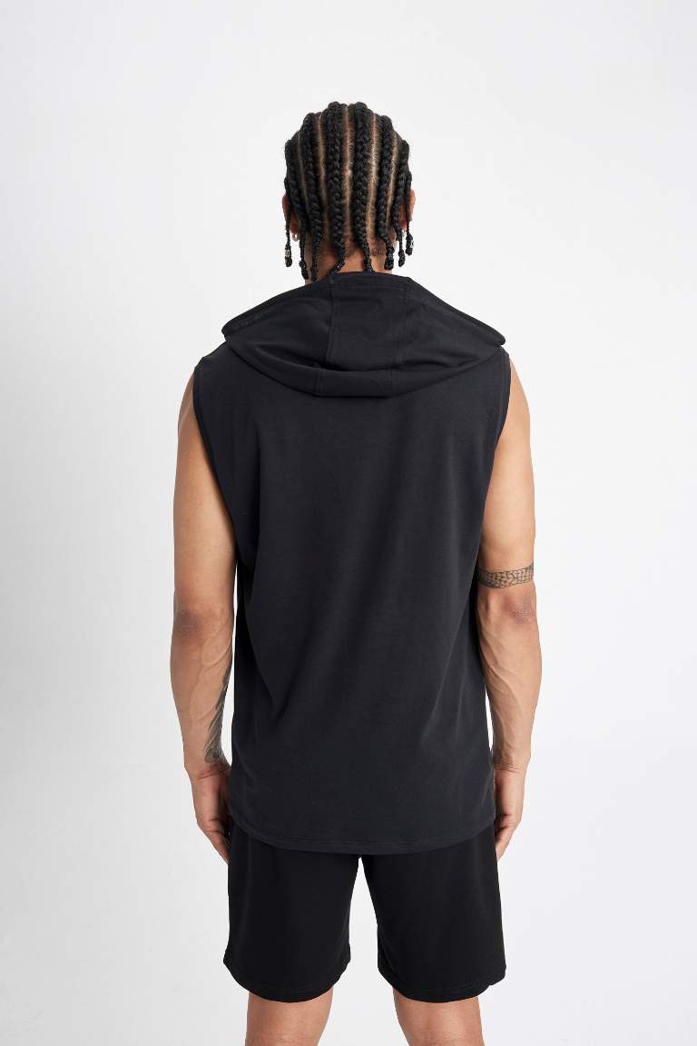 DeFactoFit Slim Fit Printed Hooded Sleeveless T-Shirt