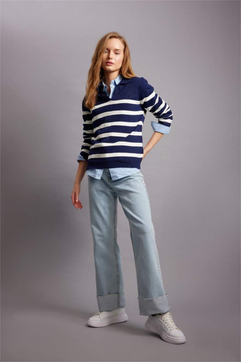 Aberdeen Polo Knit Sweat - Navystripe