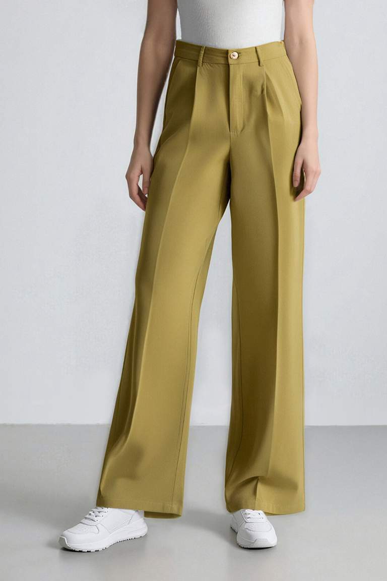 High Waist Wide Leg Linen Blend Palazzo Trousers
