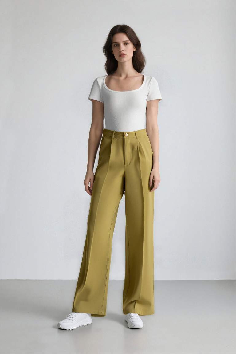 High Waist Wide Leg Linen Blend Palazzo Trousers
