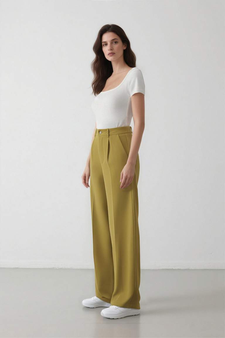 High Waist Wide Leg Linen Blend Palazzo Trousers