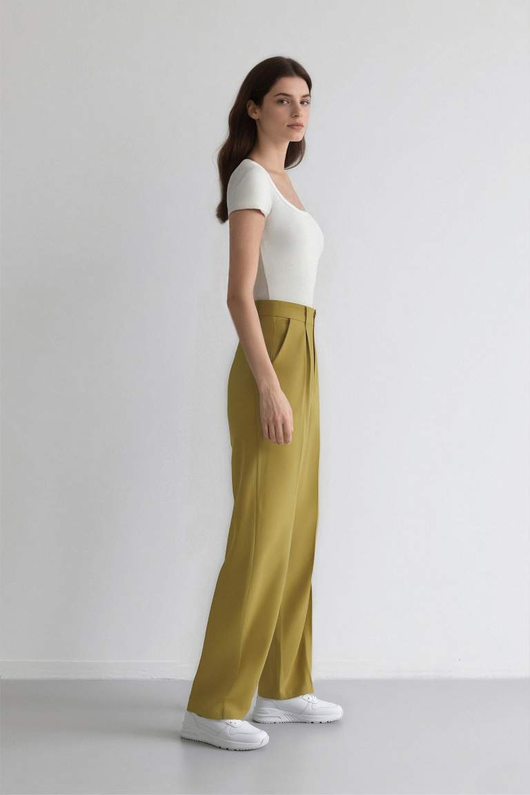 High Waist Wide Leg Linen Blend Palazzo Trousers