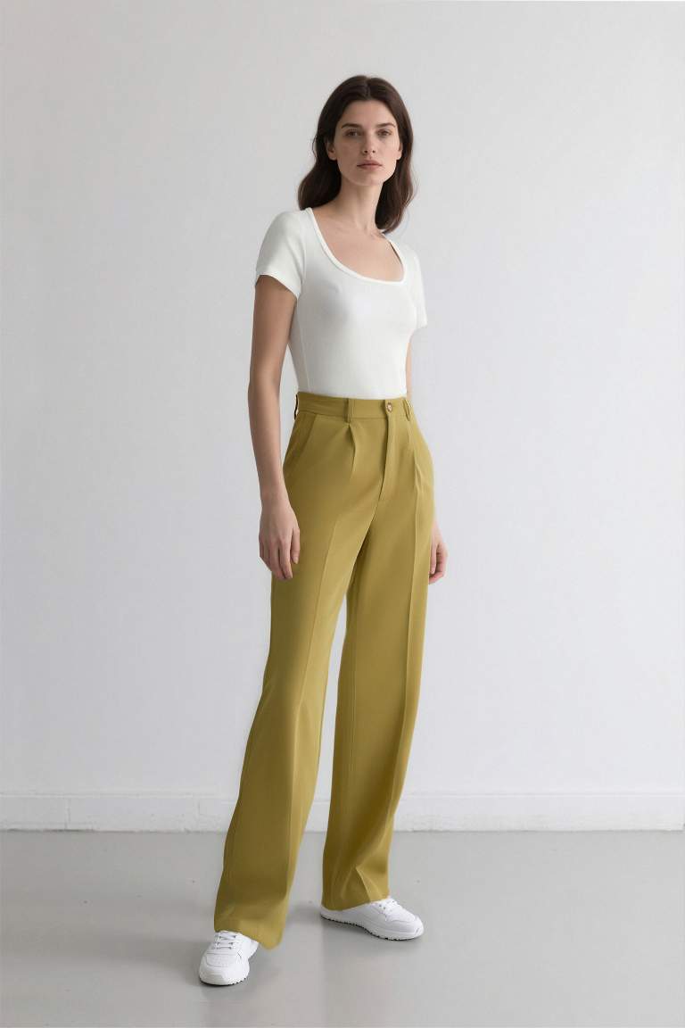 High Waist Wide Leg Linen Blend Palazzo Trousers