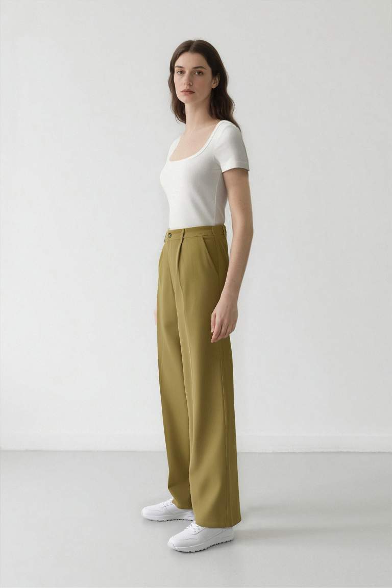 High Waist Wide Leg Linen Blend Palazzo Trousers
