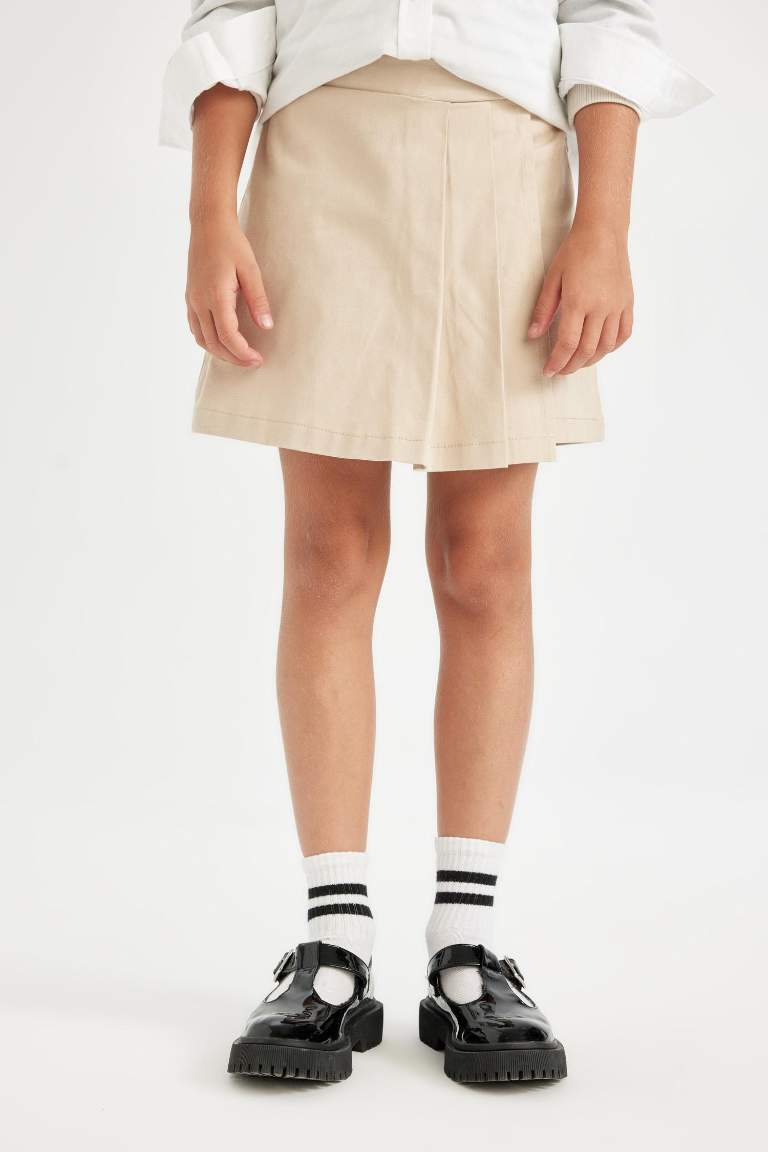 Girl Gabardine Pleated Shorts School Skirt