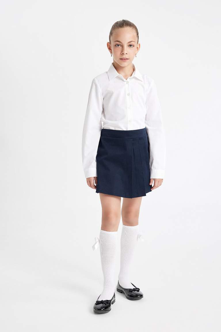 Girl Navy Gabardine Pleated School Skirt