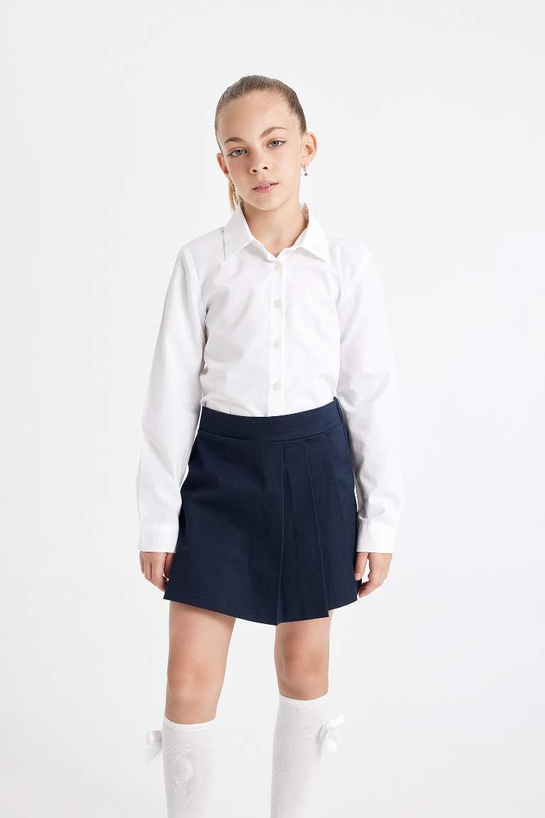 Girl Navy Gabardine Pleated School Skirt