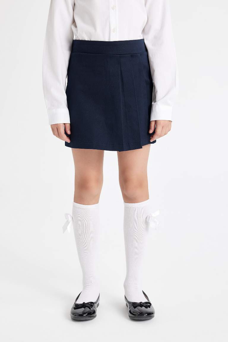 Girl Navy Gabardine Pleated School Skirt