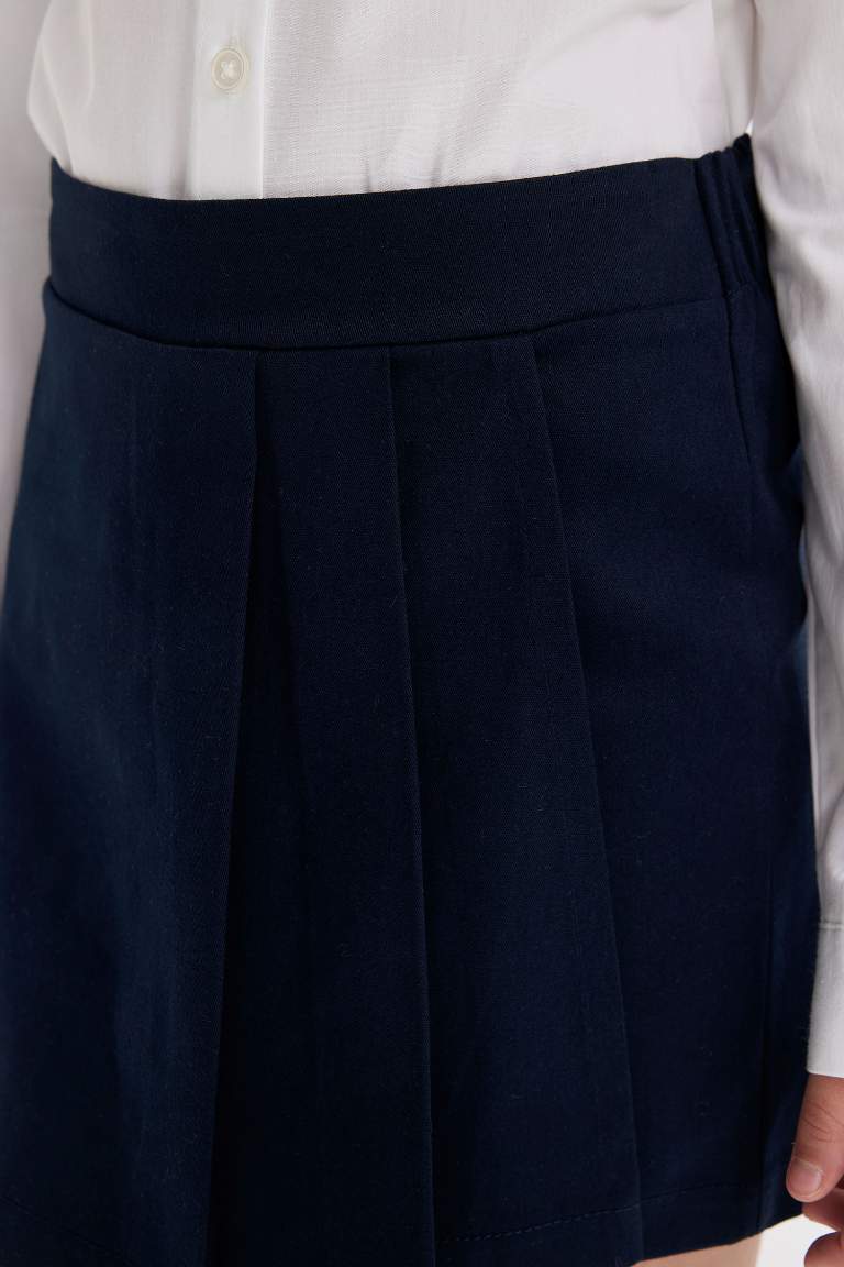 Girl Navy Gabardine Pleated School Skirt