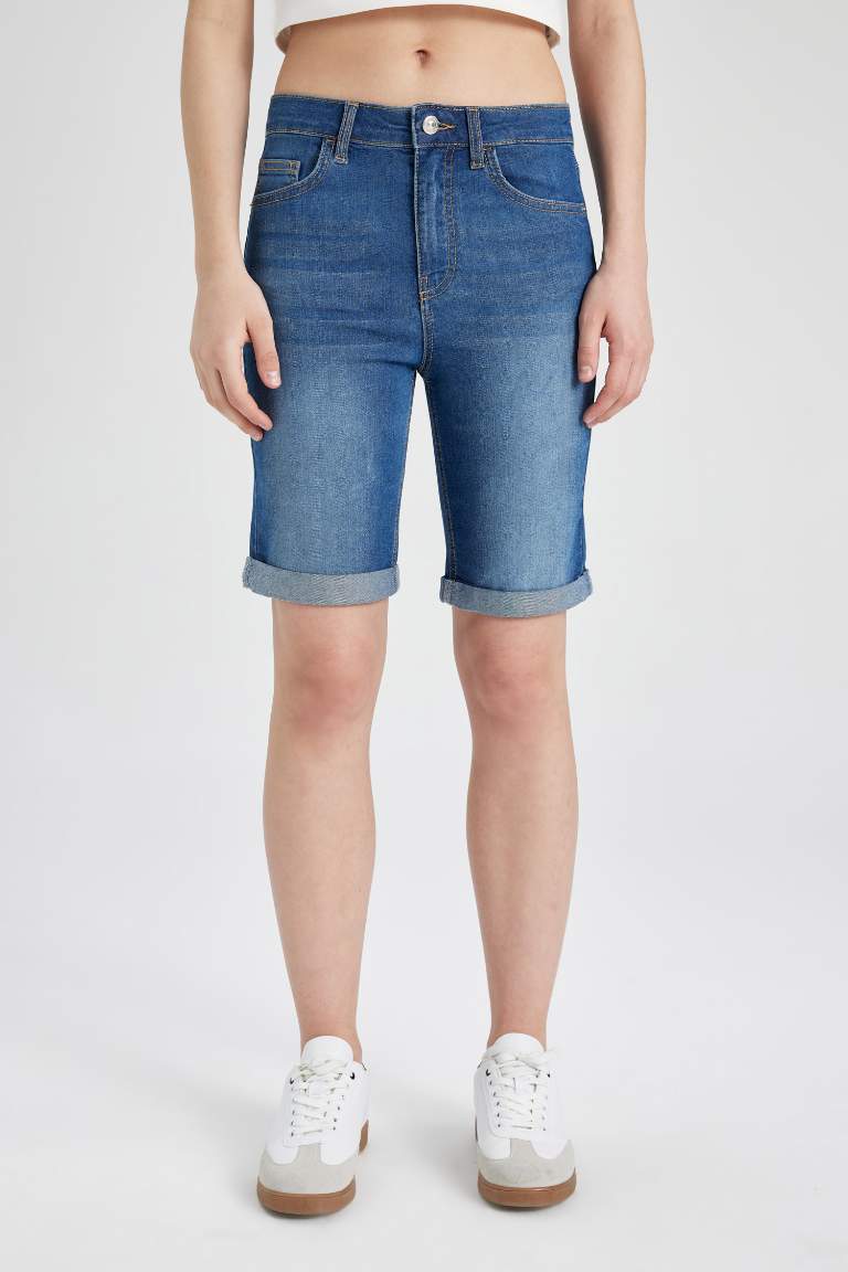 Bermuda en jean Taille Normale avec ourlet replié