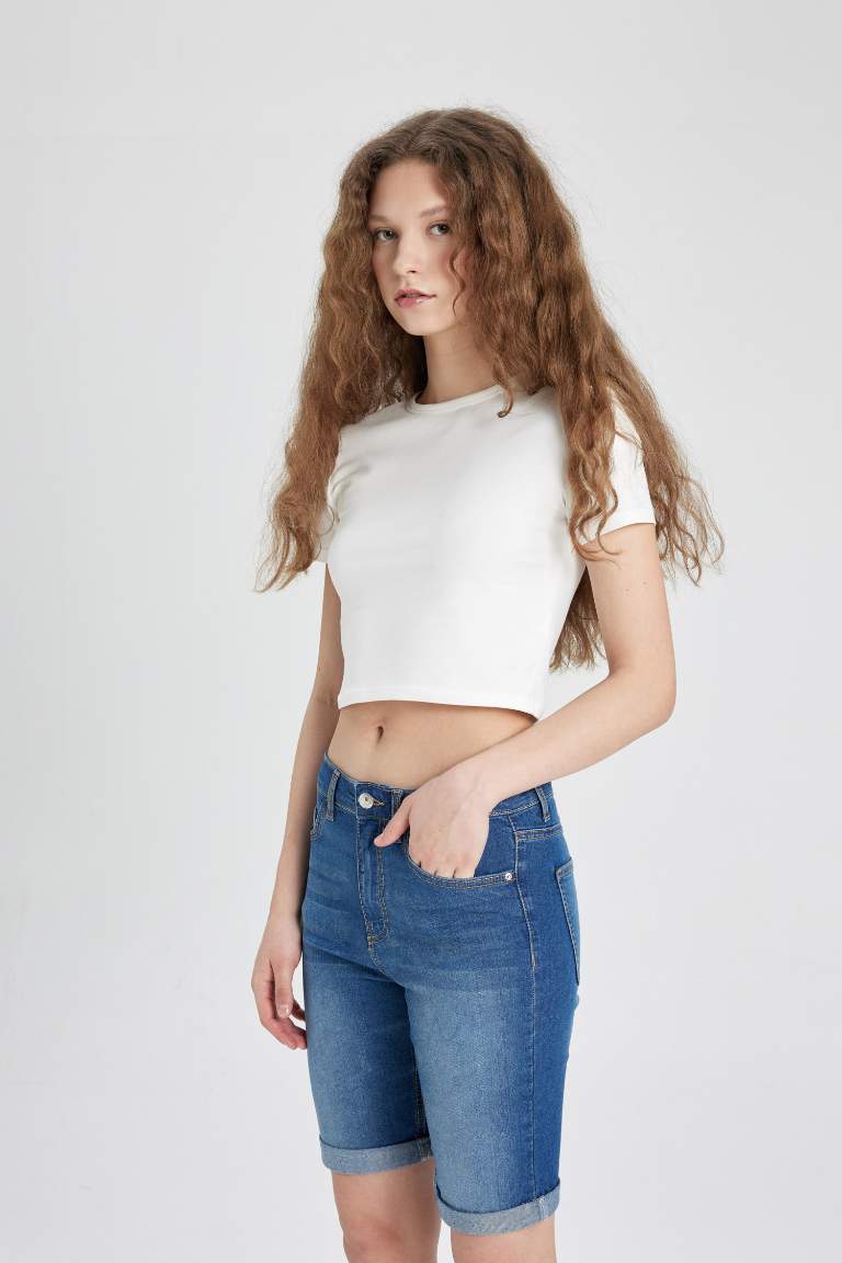 Normal Waist Fold Leg Jean Bermuda