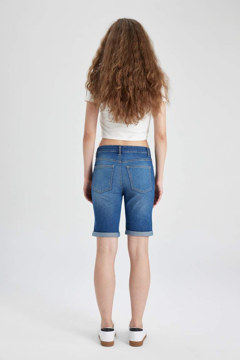 Bermuda en jean Taille Normale avec ourlet replié