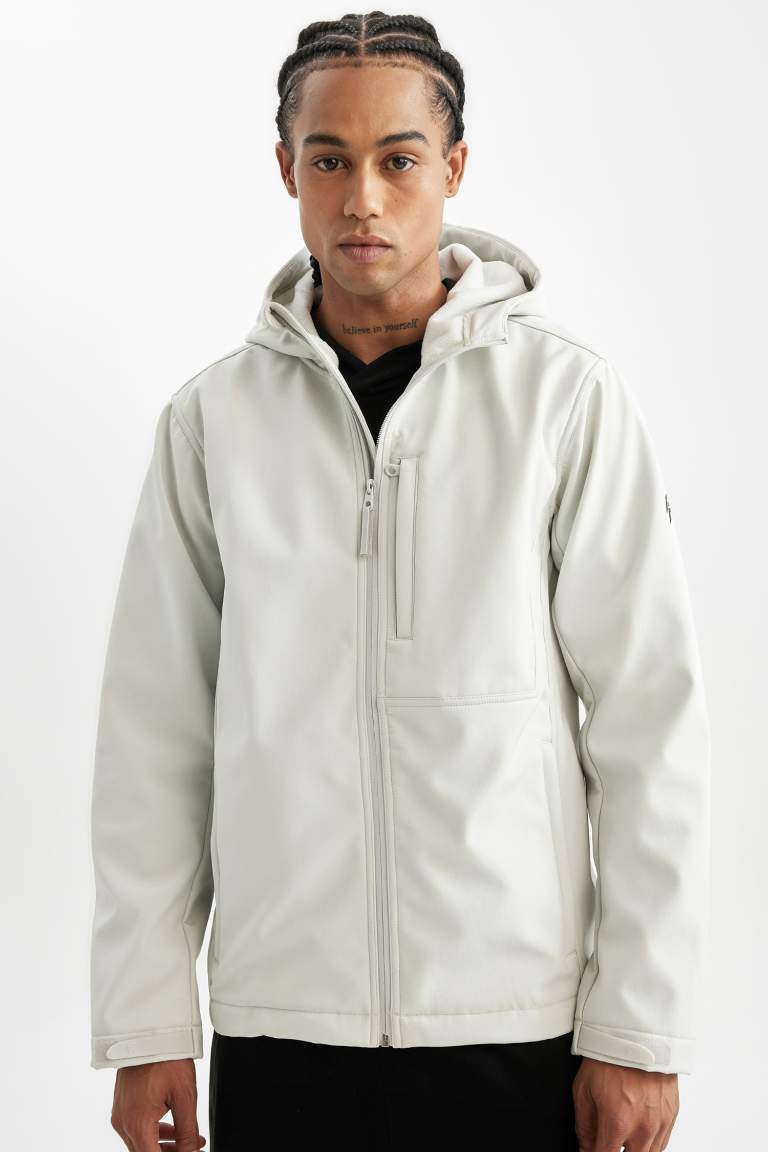 DefactoFit Softshell Mont Su İtici Rüzgara Karşı Koruyan Kapüşonlu Fermuarlı Cepli