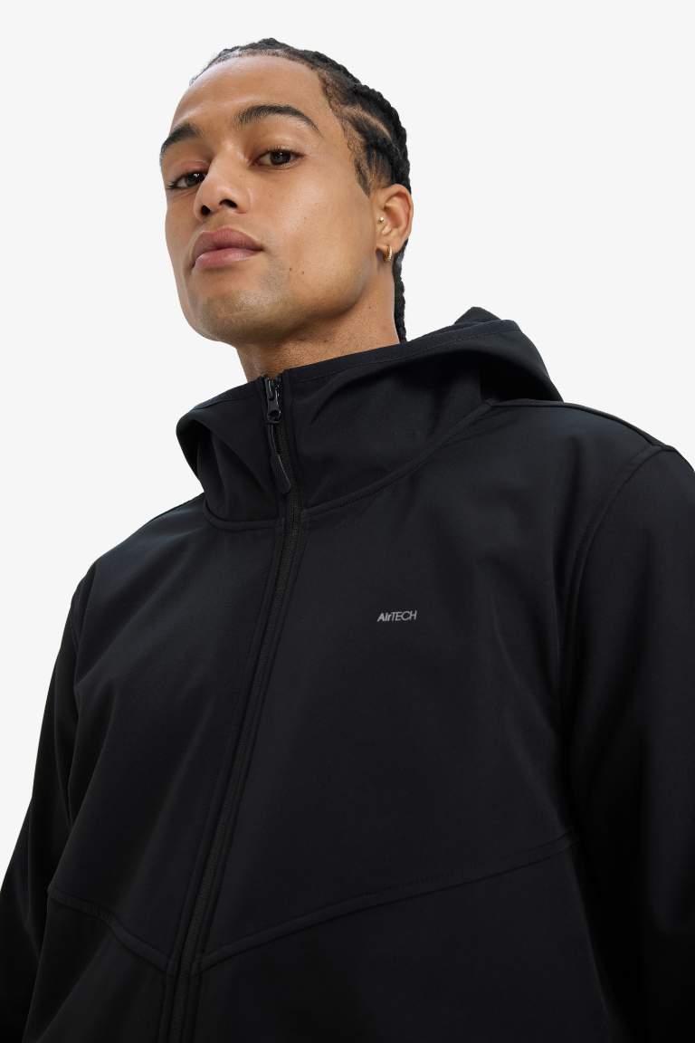 DeFactoFit Su İtici Regular Fit Kapüşonlu Fermuarlı Softshell Yağmurluk