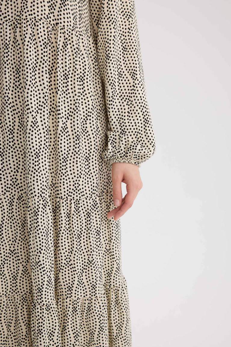 Crew Neck Patterned Long Sleeve Maxi Dress