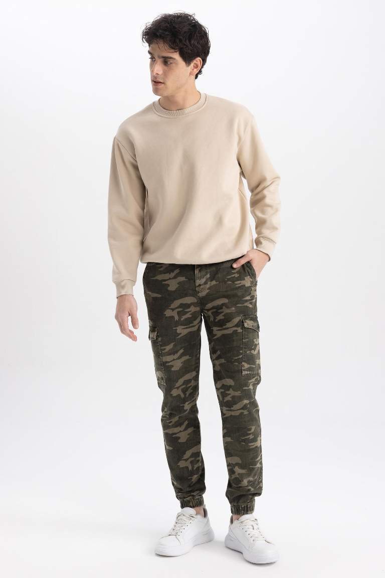 Pantolon Regular Fit Kamuflaj Desenli Kargo Cepli Lastikli Paça