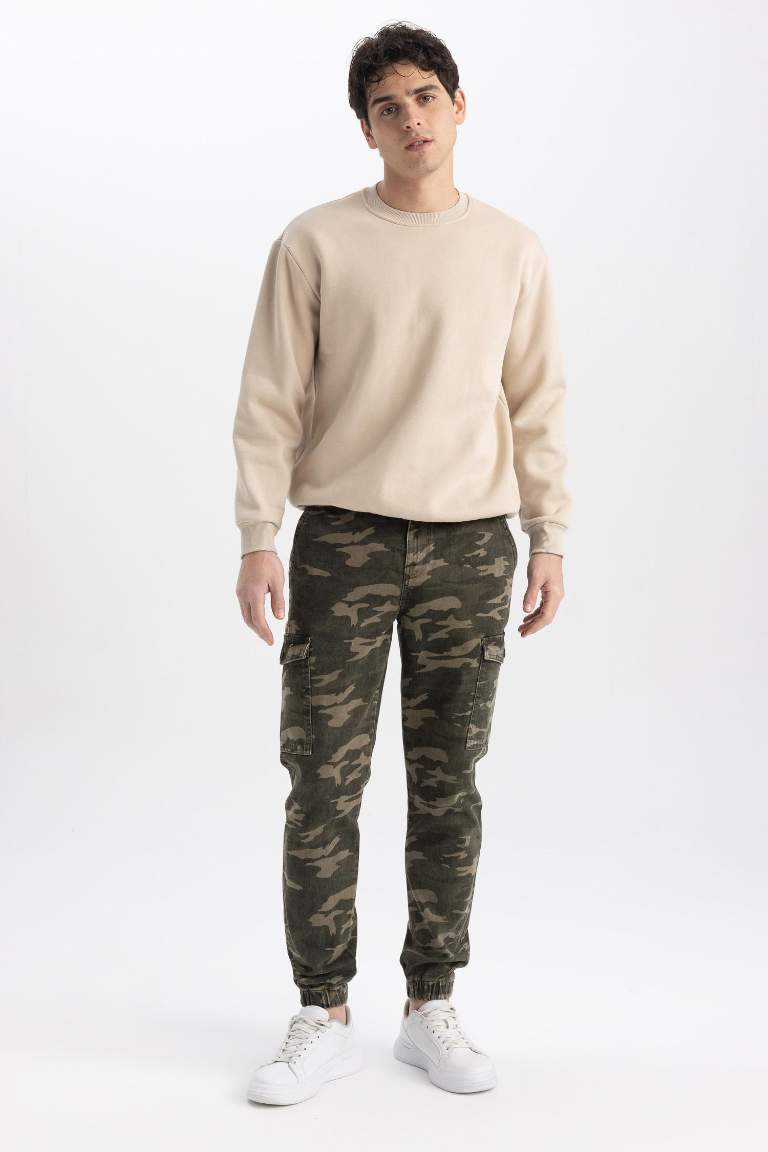 Pantolon Regular Fit Kamuflaj Desenli Kargo Cepli Lastikli Paça