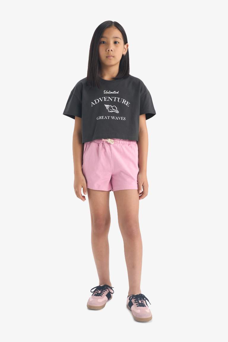 Girl Elastic Waist Printed Shorts