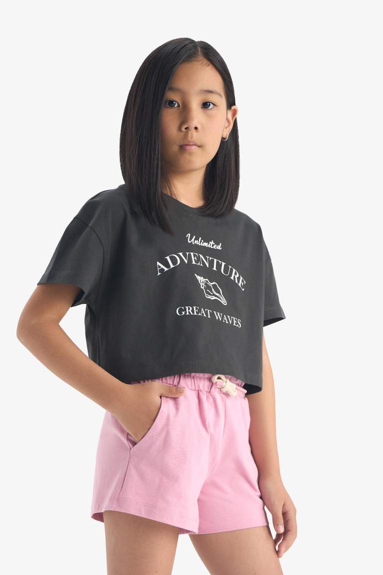 Girl Elastic Waist Printed Shorts