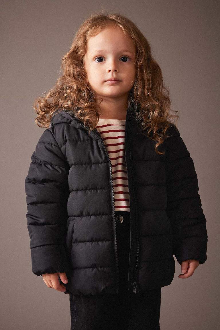 Kız Bebek Su İtici Kapüşonlu Şişme Mont