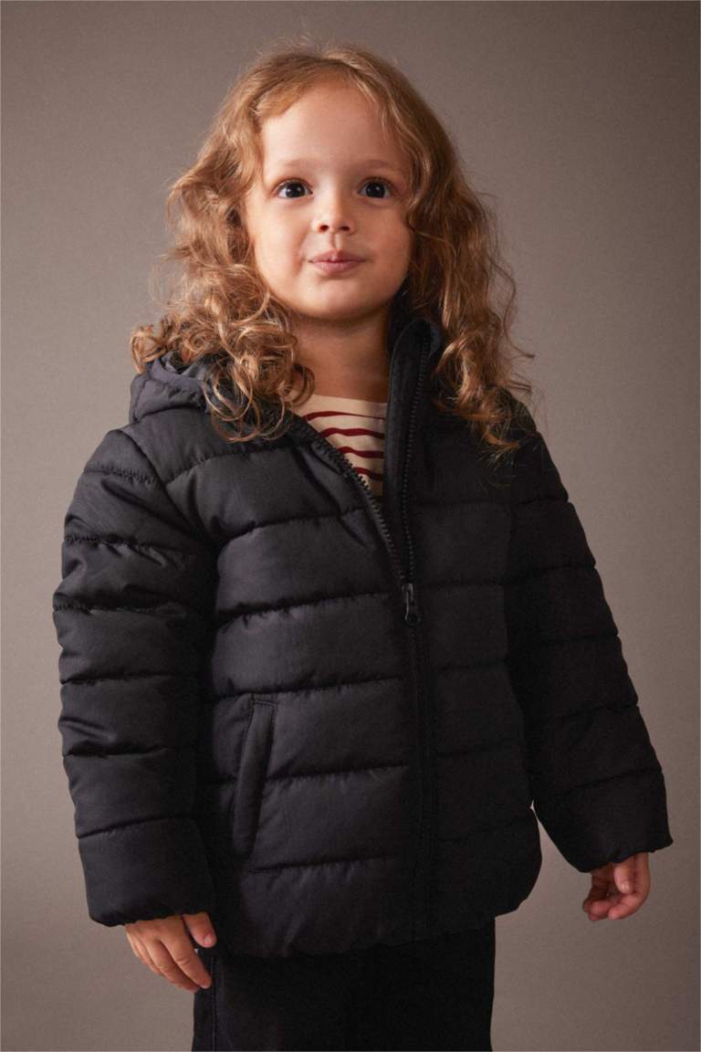 Kız Bebek Su İtici Kapüşonlu Şişme Mont