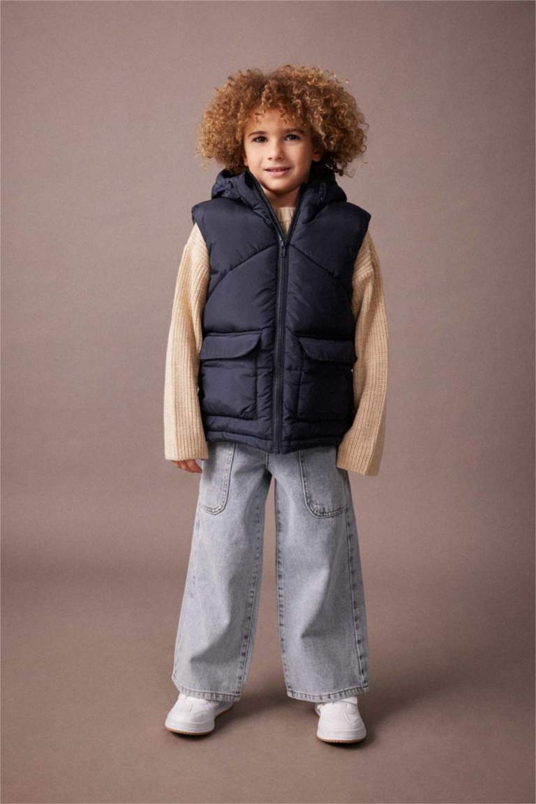 Erkek Çocuk Kapüşonlu Polar Astarlı Şişme Yelek