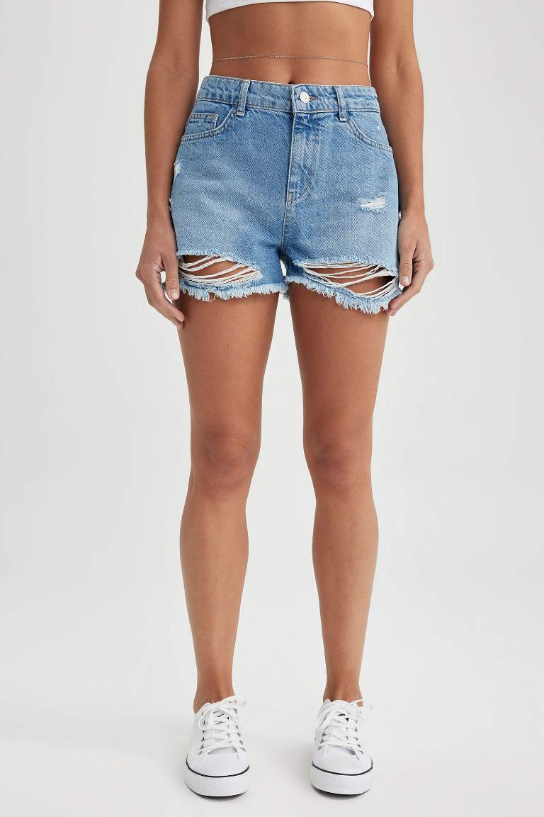 Short en jean Taille haute à jambe raccourcie