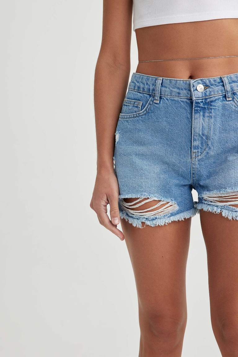 High Waist Cut-Tie Cropped Leg Jean Shorts